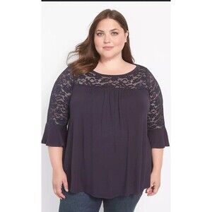 NWT Lane Bryant Swing Lace Bell-Sleeve Boatneck Knit Top Plus Size 22/24